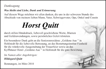 Traueranzeige von Horst Quitt von WVG - Wochenspiegel SGH