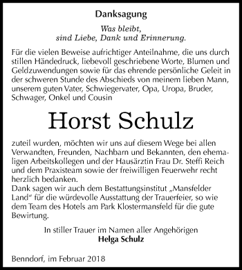 Traueranzeige von Horst Schulze von Mitteldeutsche Zeitung