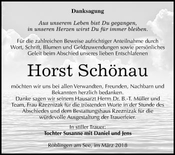 Traueranzeige von Horst Schönau von Mitteldeutsche Zeitung