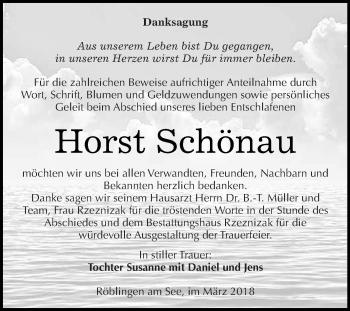 Traueranzeige von Horst Schönau von Super Sonntag SGH Mansf. Land