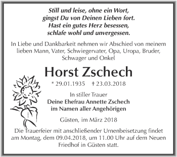 Traueranzeige von Horst Zschech von Super Sonntag Bernburg