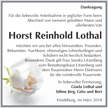 Traueranzeige von Horst Reinhold Lothal von Mitteldeutsche Zeitung