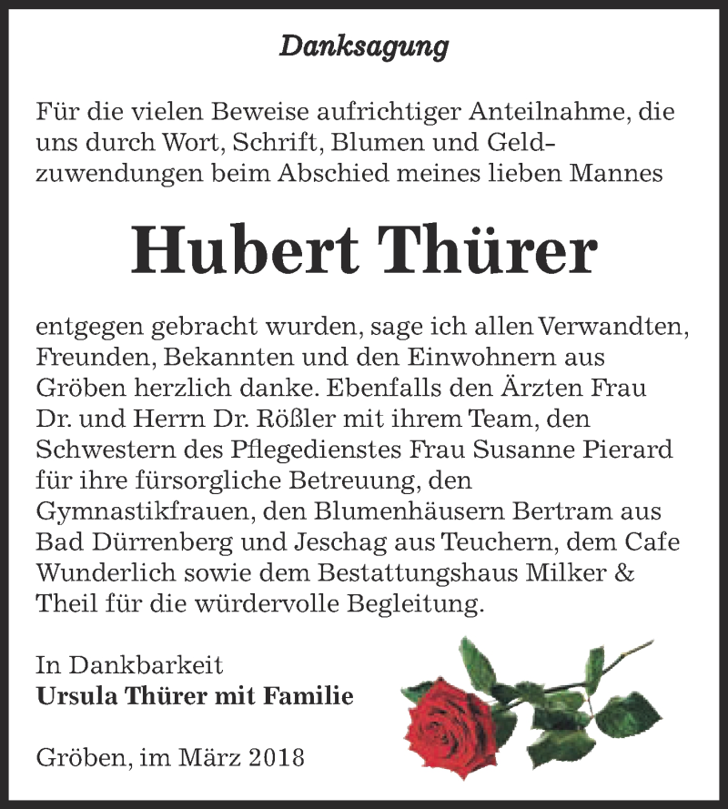 Traueranzeigen Von Hubert Thurer Www Abschied Nehmen De