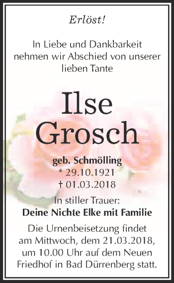 Traueranzeige von Ilse Grosch von Super Sonntag Merseburg