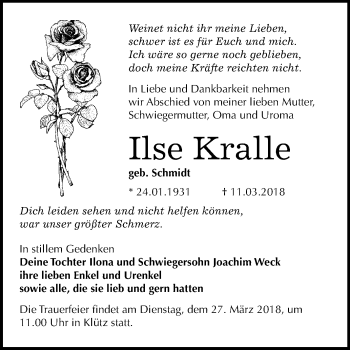 Traueranzeige von Ilse Kralle von Mitteldeutsche Zeitung