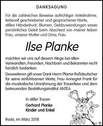 Traueranzeige von Ilse Planke von Super Sonntag Zeitz