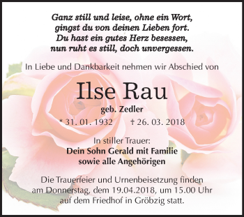 Traueranzeige von Ilse Rau von Mitteldeutsche Zeitung