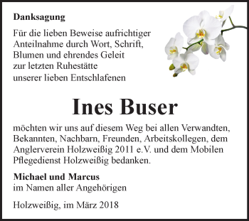 Traueranzeige von Ines Buser von Mitteldeutsche Zeitung Bitterfeld