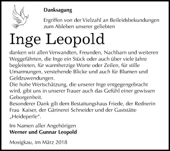 Traueranzeige von Inge Leopold von Mitteldeutsche Zeitung
