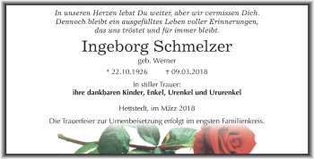 Traueranzeige von Ingeborg Schmelzer von Mitteldeutsche Zeitung