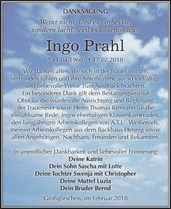 Traueranzeige von Ingo Prahl von WVG - Wochenspiegel NMB / WSF / ZTZ