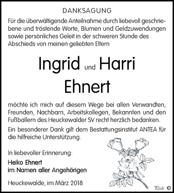 Traueranzeige von Ingrid und Harri Ehnert von Super Sonntag Zeitz