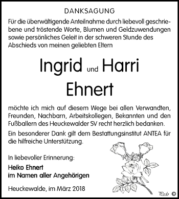 Traueranzeige von Ingrid und Harri Ehnert von Mitteldeutsche Zeitung Zeitz