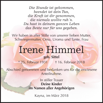 Traueranzeige von Irene Himmel von Mitteldeutsche Zeitung