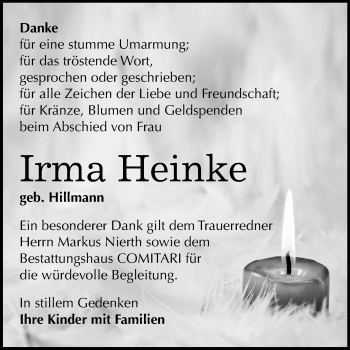 Traueranzeige von Irma Heinke von Mitteldeutsche Zeitung