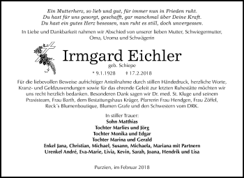 Traueranzeige von Irmgard Eichler von Mitteldeutsche Zeitung