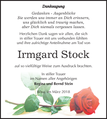 Traueranzeige von Irmgard Stock von Mitteldeutsche Zeitung Bitterfeld