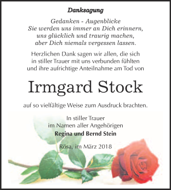 Traueranzeige von Irmgard Stock von WVG - Wochenspiegel Bitterfeld