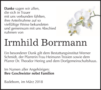 Traueranzeige von Irmhild Borrmann von WVG - Wochenspiegel Quedlinburg