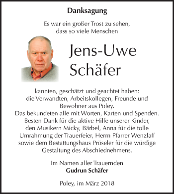 Traueranzeige von Jens-Uwe Schäfer von Mitteldeutsche Zeitung Bernburg