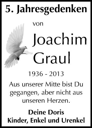 Traueranzeige von Joachim Graul von Mitteldeutsche Zeitung Weißenfels