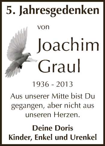 Traueranzeige von Joachim Graul von WVG - Wochenspiegel NMB / WSF / ZTZ