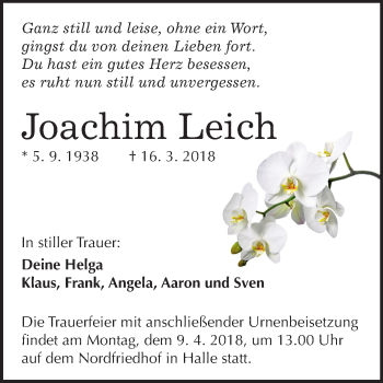 Traueranzeige von Joachim Leich von Mitteldeutsche Zeitung Halle/Saalkreis