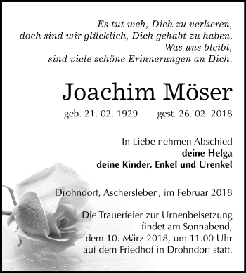 Traueranzeige von Joachim Möser von Mitteldeutsche Zeitung