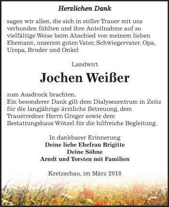 Traueranzeige von Jochen Weißer von Mitteldeutsche Zeitung Zeitz