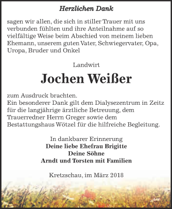 Traueranzeige von Jochen Weißer von Super Sonntag Zeitz