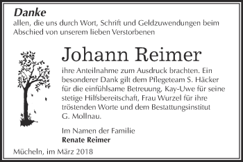 Traueranzeige von Johann Reimer von WVG - Wochenspiegel Merseburg