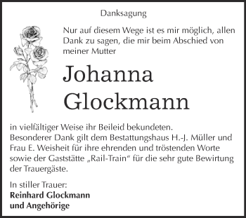 Traueranzeige von Johanna Glockmann von Super Sonntag Aschersleben