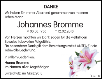 Traueranzeige von Johannes Bromme von Mitteldeutsche Zeitung Zeitz