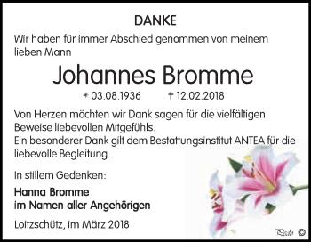 Traueranzeige von Johannes Bromme von Super Sonntag Zeitz