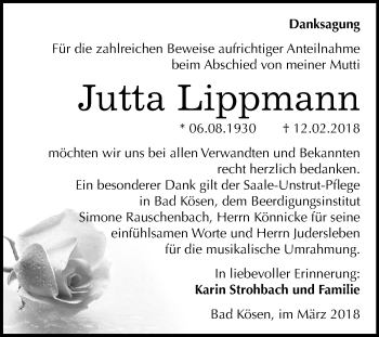 Traueranzeige von Jutta Lippmann von Mitteldeutsche Zeitung