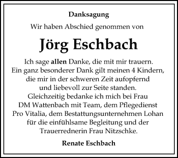 Traueranzeige von Jörg Eschbach von Mitteldeutsche Zeitung Bitterfeld