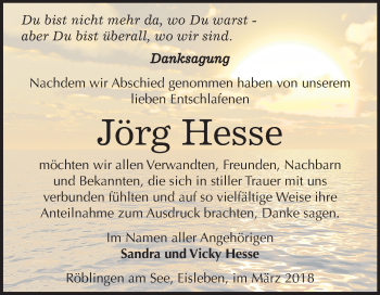 Traueranzeige von Jörg Hesse von Mitteldeutsche Zeitung