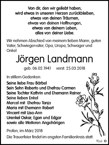 Traueranzeige von Jörgen Landmann von Mitteldeutsche Zeitung Zeitz