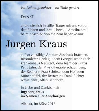 Traueranzeige von Jürgen Kraus von Super Sonntag SGH Mansf. Land
