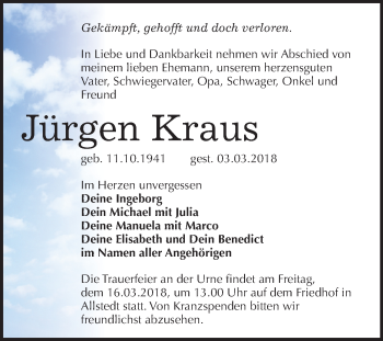Traueranzeige von Jürgen Kraus von Mitteldeutsche Zeitung Sangerhausen
