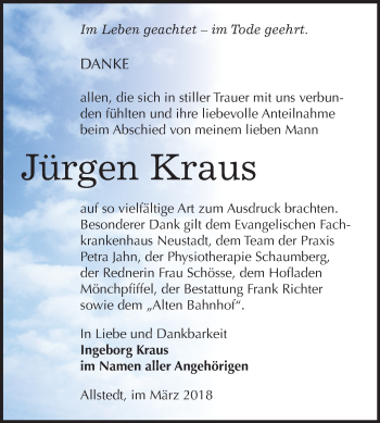 Traueranzeige von Jürgen Kraus von Mitteldeutsche Zeitung
