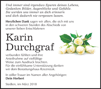 Traueranzeige von Karin Durchgraf von Mitteldeutsche Zeitung