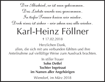 Traueranzeige von Karl-Heinz Föllner von Super Sonntag Bernburg