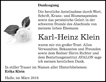 Traueranzeige von Karl-Heinz Klein von Mitteldeutsche Zeitung Halle/Saalkreis
