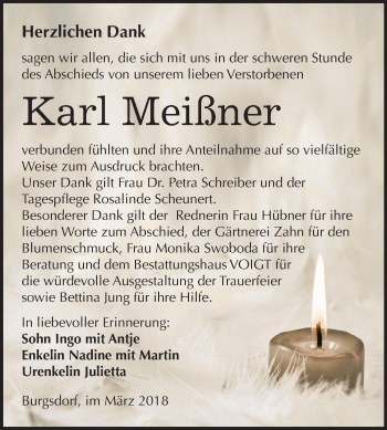 Traueranzeige von Karl Meißner von Mitteldeutsche Zeitung