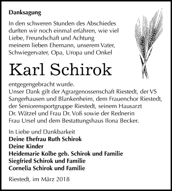 Traueranzeige von Karl Schirok von Mitteldeutsche Zeitung