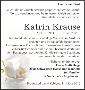 Traueranzeige von Katrin Krause von WVG - Wochenspiegel Halle