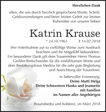 Traueranzeige von Katrin Krause von Mitteldeutsche Zeitung Merseburg/Querfurt