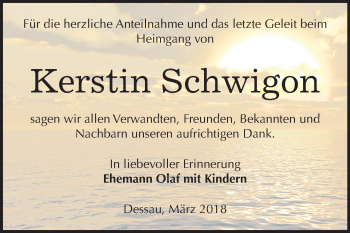 Traueranzeige von Kerstin Schwigon von Mitteldeutsche Zeitung