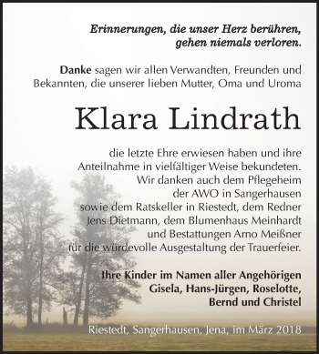 Traueranzeige von Klara Lindrath von Mitteldeutsche Zeitung